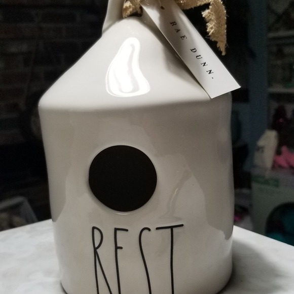 Rae Dunn REST round ceramic rustic farmhouse cottage country Birdhouse - Picture 3 of 7
